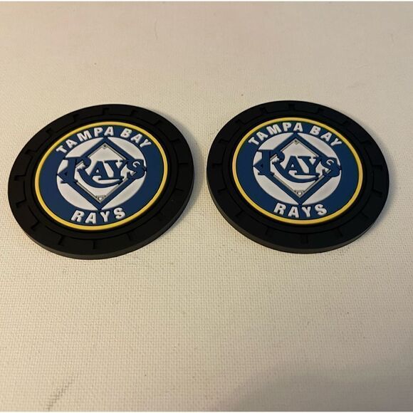 MLB Tampa Bay Rays car cup Coasters in black with logo Set of 2 NWT - Picture 6 of 7